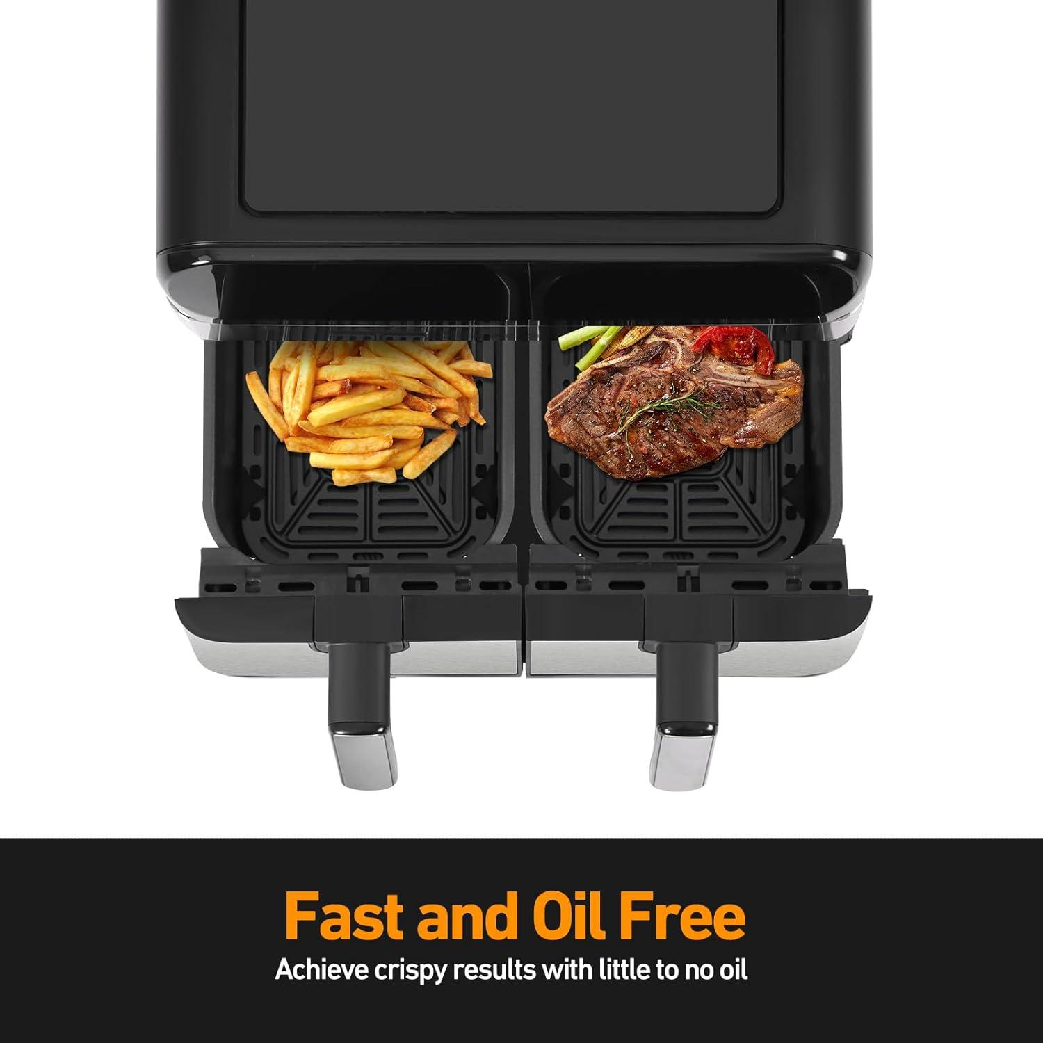 imagePanana Air Fryer avec Double Compartiment Friteuse Sans 2x45L 8 Programmes 2400W Friteuse Air Chaud Friteuse Electrique avec LED cran Tactile Airfryer avec 2 cuves spares