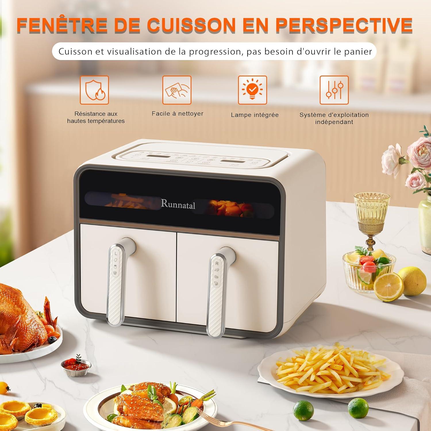 imageRunnatal Air Fryer double zone 8 L Airfryer sans huile 2 tiroirs programmes de cuisson 14 en 1 casseroles pour lgumes et viande cran tactile faible en gras compatible lavevaisselle