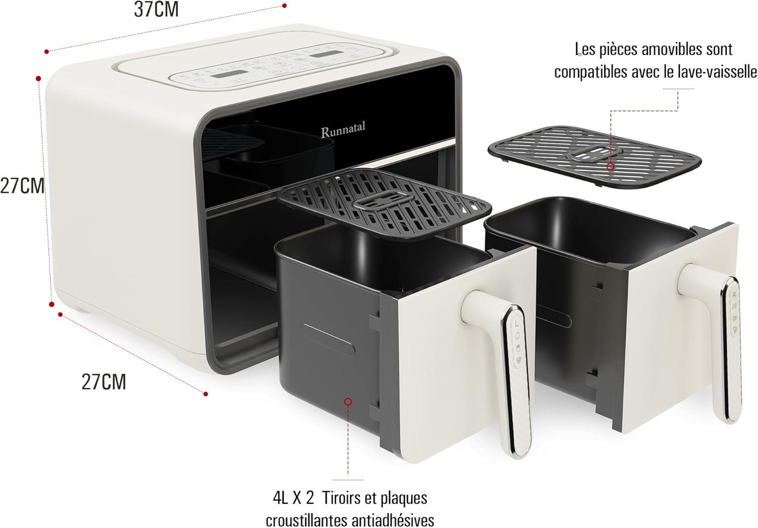 imageRunnatal Air Fryer double zone 8 L Airfryer sans huile 2 tiroirs programmes de cuisson 14 en 1 casseroles pour lgumes et viande cran tactile faible en gras compatible lavevaisselle