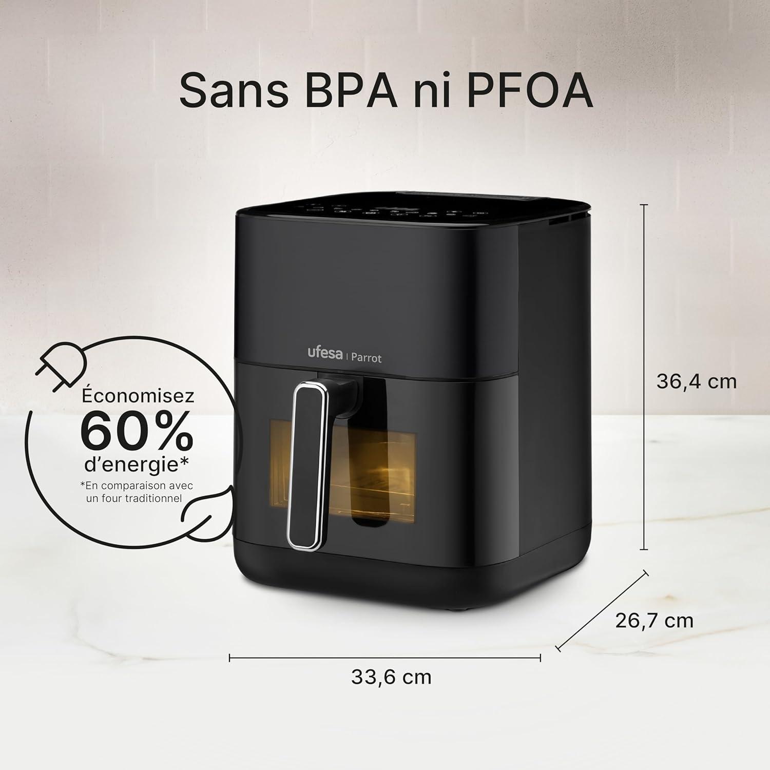 imageUfesa Jaguar Friteuse lectrique Air 35 L 8 Programmes 1200 W Ecran Tactile Minuterie Temprature 80C 200C Sans BPA ni PFOA Cuve et Plateau Antiadhsif Exclusivit AmazonBlack