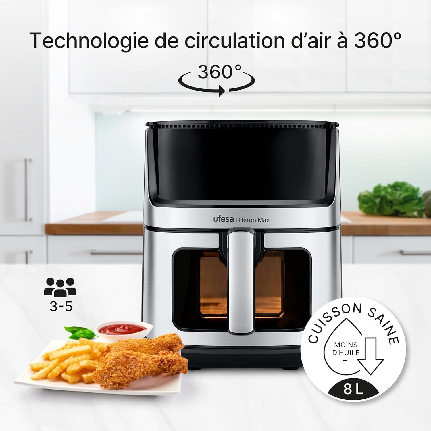 imageUfesa Jaguar Friteuse lectrique Air 35 L 8 Programmes 1200 W Ecran Tactile Minuterie Temprature 80C 200C Sans BPA ni PFOA Cuve et Plateau Antiadhsif Exclusivit AmazonBlack