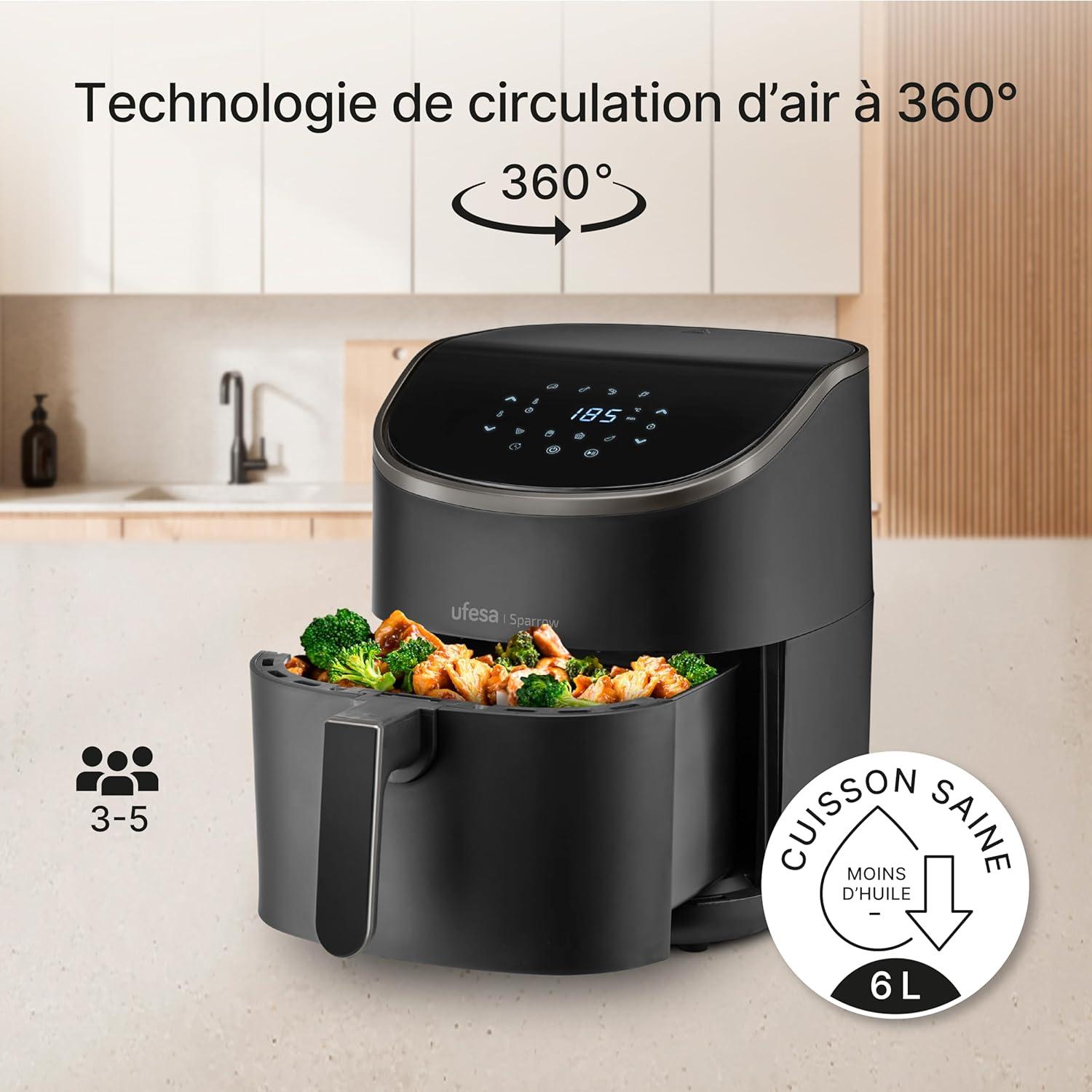 imageUfesa Jaguar Friteuse lectrique Air 35 L 8 Programmes 1200 W Ecran Tactile Minuterie Temprature 80C 200C Sans BPA ni PFOA Cuve et Plateau Antiadhsif Exclusivit AmazonBlack
