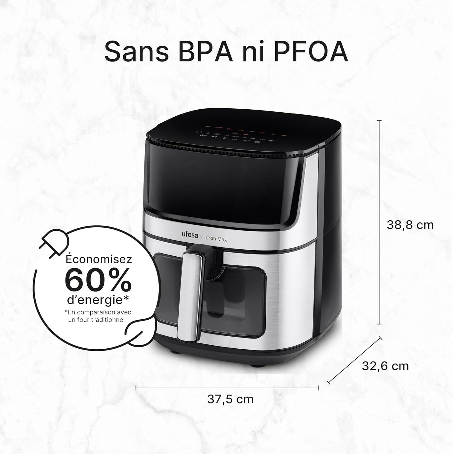 imageUfesa Jaguar Friteuse lectrique Air 35 L 8 Programmes 1200 W Ecran Tactile Minuterie Temprature 80C 200C Sans BPA ni PFOA Cuve et Plateau Antiadhsif Exclusivit AmazonBlack