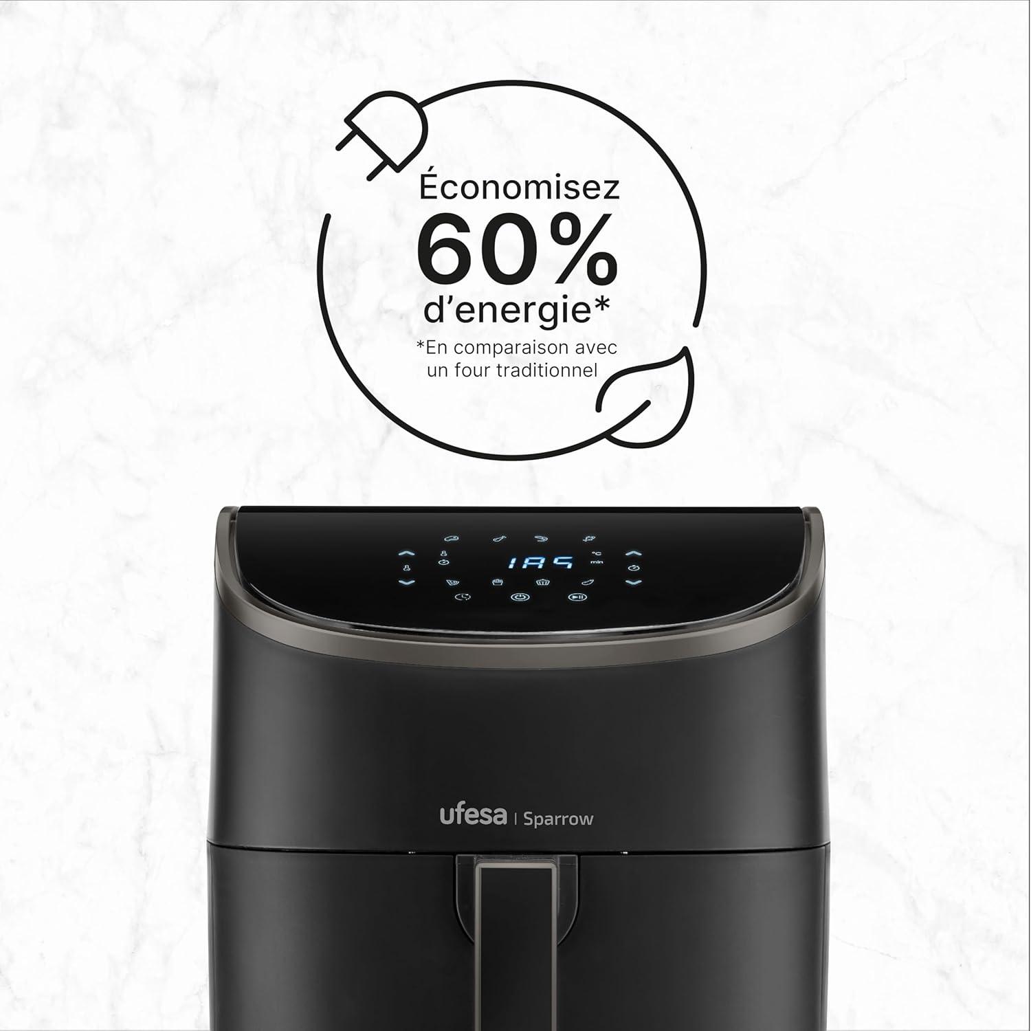 imageUfesa Jaguar Friteuse lectrique Air 35 L 8 Programmes 1200 W Ecran Tactile Minuterie Temprature 80C 200C Sans BPA ni PFOA Cuve et Plateau Antiadhsif Exclusivit AmazonBlack