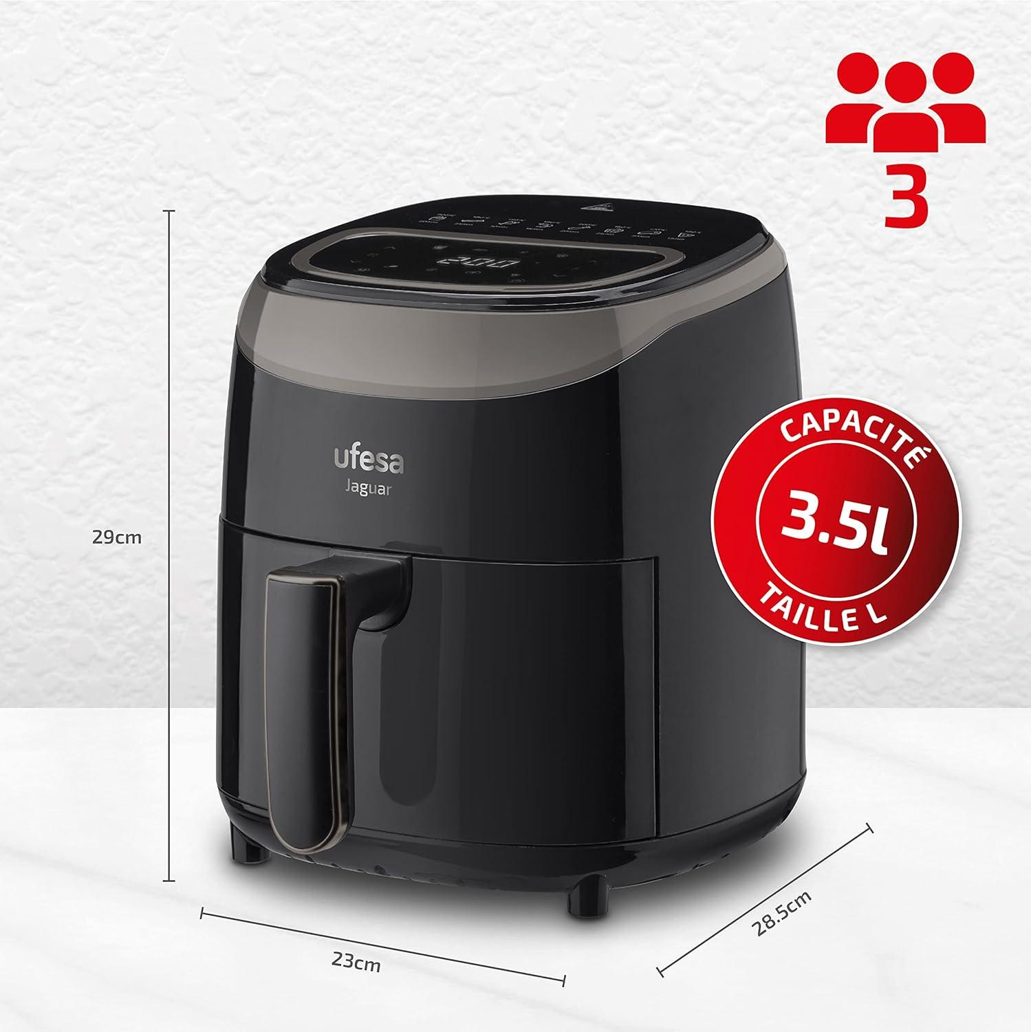 imageUfesa Jaguar Friteuse lectrique Air 35 L 8 Programmes 1200 W Ecran Tactile Minuterie Temprature 80C 200C Sans BPA ni PFOA Cuve et Plateau Antiadhsif Exclusivit AmazonBlack