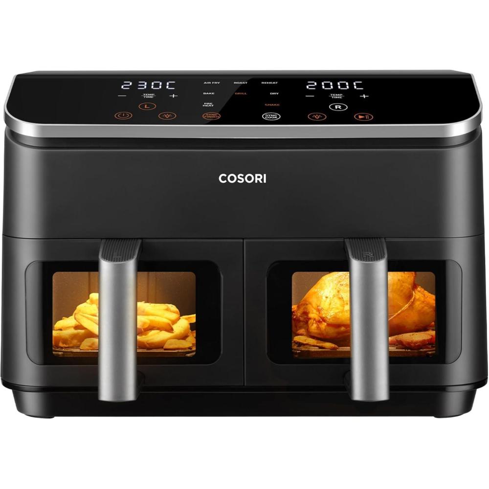 imageCOSORI Air Fryer 2 Compartiments 85L 8en1 Airfryer Friteuse Sans Huile 71 Defficacit nergtique 85 de Carburant En Moins 55 Plus Rapide 8 Portions Va au Lavevaisselle NoirNoir