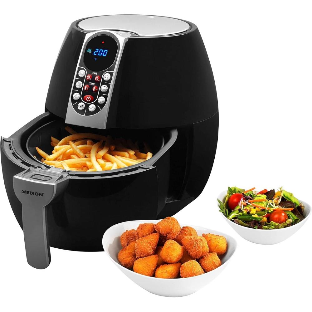 imageMEDION Air Fryer E10 S Friteuse sans huile air chaud capacit 4 L 1500 W 8 programmes automatiques rgulation de la temprature et du temps petit et facile utiliser MD17320 noirNoir