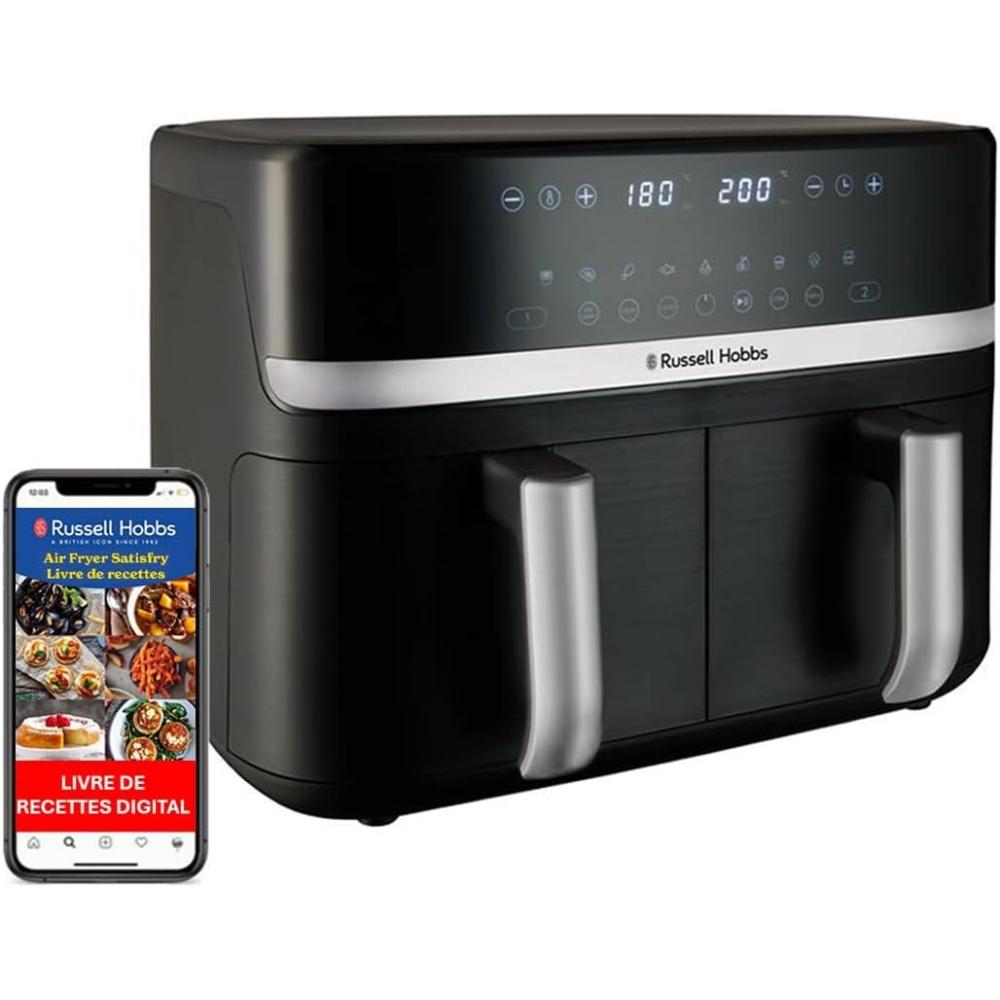 imageRussell Hobbs Air Fryer Rapid Air XXL 2 compartiments 45 ou 9L total Compact silencieux 9en1 Friteuse sans huile conome tactilegrilrtit et plus pices antiadhsives lavables 2768156Air fryer 2 compartiments 9L