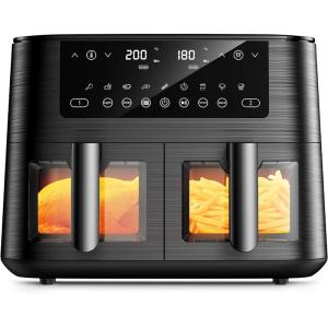 9L Dual Zone Air Fryer avec Fenêtre de Visualisation, Friteuse sans Huile avec 2 Tiroir, 9-in-1 Programmes de Cuisson, Écran Tactile, Fonction Rendez-vous, Faible en Grasses, Va au Lave-vaisselle(X-Large)