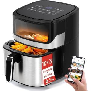 Aigostar Air Fryer – Friteuse sans huile avec fenêtre visible, 6,5L XXL, 1600W, 10 menus prédéfinis, préchauffage intelligent, décongélation, bricolage, contrôle de la lumière indépendant, Ballon.