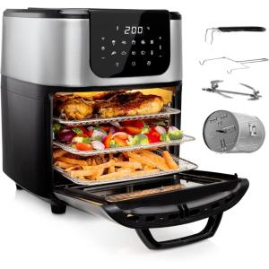 Princess Friteuse à Air Digitale 6,5 L – Avec séparateur amovible – Jusqu&rsquo;à 60 pour cent de consommation d&rsquo;énergie en moins – Écran tactile numérique – 12 programmes – Sans huile – Noir – 182061(11L)