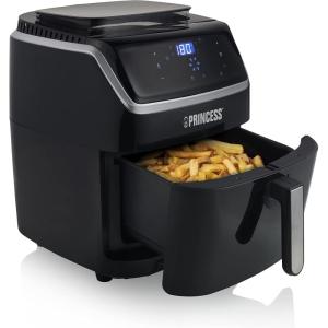 Princess Friteuse à Air Digitale 6,5 L – Avec séparateur amovible – Jusqu&rsquo;à 60 pour cent de consommation d&rsquo;énergie en moins – Écran tactile numérique – 12 programmes – Sans huile – Noir – 182061(6.5L – Steam function)