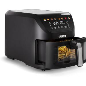 Princess Friteuse à Air Digitale 6,5 L – Avec séparateur amovible – Jusqu&rsquo;à 60 pour cent de consommation d&rsquo;énergie en moins – Écran tactile numérique – 12 programmes – Sans huile – Noir – 182061(Middelgroot)
