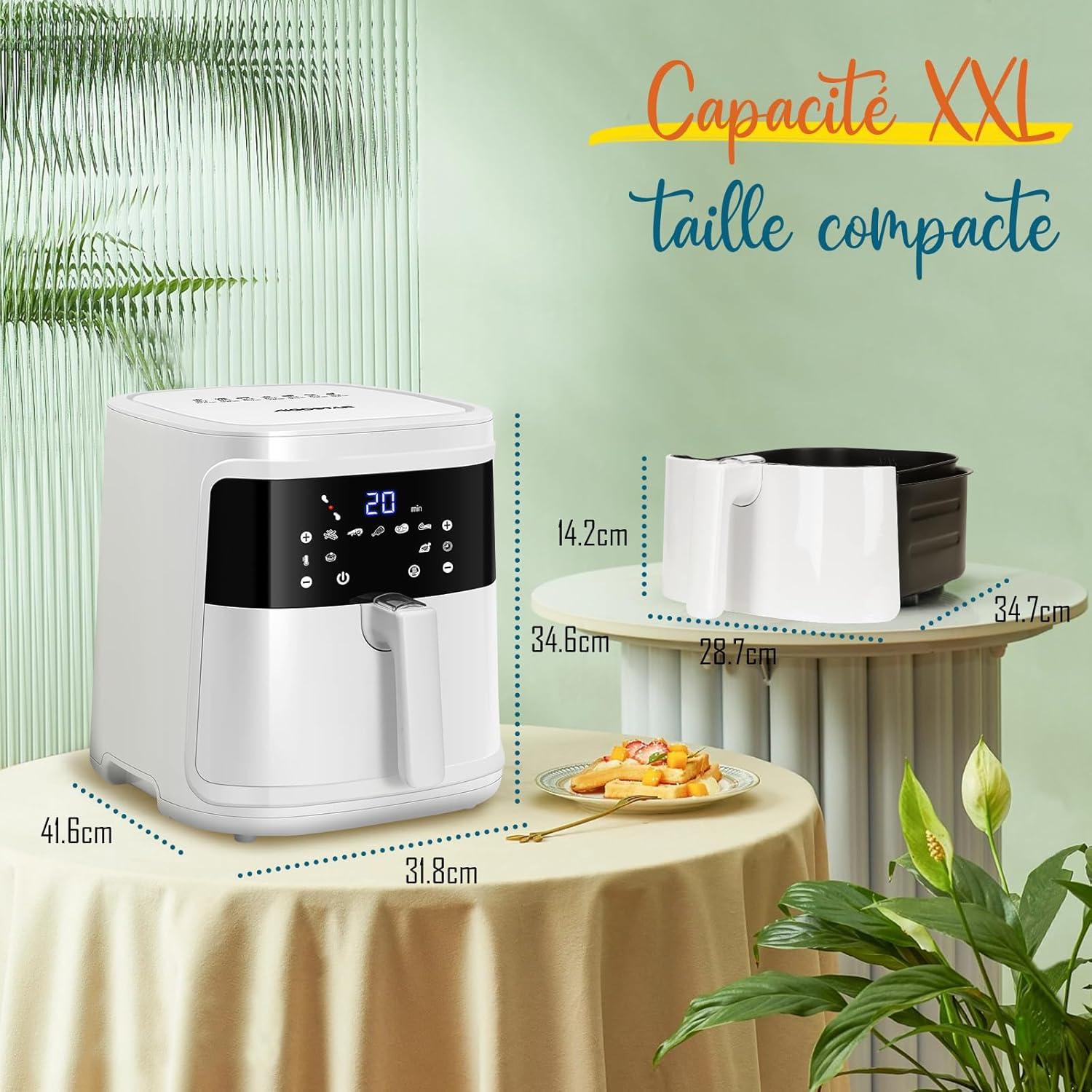 imageAigostar Air Fryer Friteuse sans Huile 7L Avec Wifi Air Fryer XXL 7 en 1 1900W Friteuse Air Chaud Ecran tactile LED Prchauffage Rapide Maintien au Chaud Livre de Recettes Sans BPA BlancBlanc