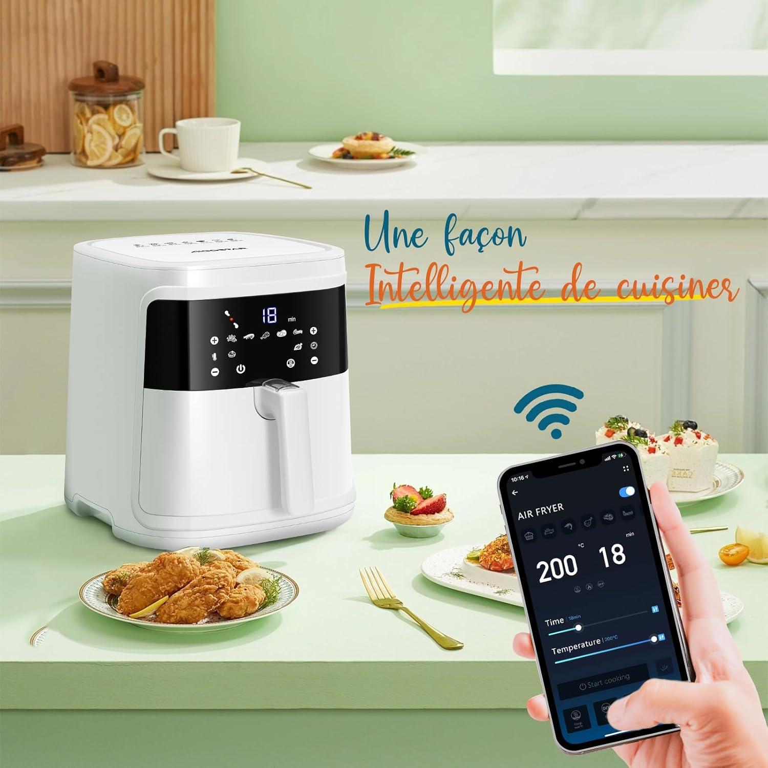 imageAigostar Air Fryer Friteuse sans Huile 7L Avec Wifi Air Fryer XXL 7 en 1 1900W Friteuse Air Chaud Ecran tactile LED Prchauffage Rapide Maintien au Chaud Livre de Recettes Sans BPA BlancBlanc