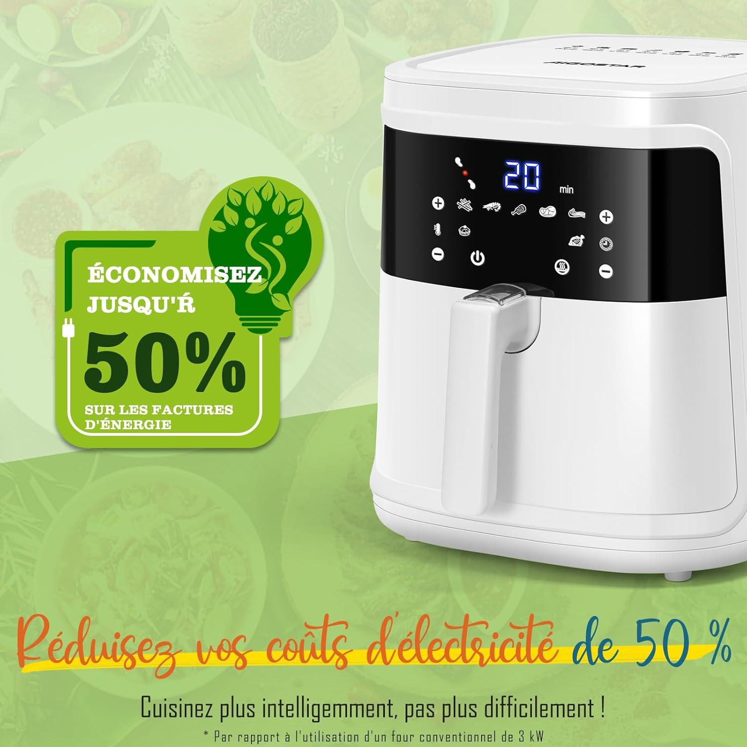 imageAigostar Air Fryer Friteuse sans Huile 7L Avec Wifi Air Fryer XXL 7 en 1 1900W Friteuse Air Chaud Ecran tactile LED Prchauffage Rapide Maintien au Chaud Livre de Recettes Sans BPA BlancBlanc