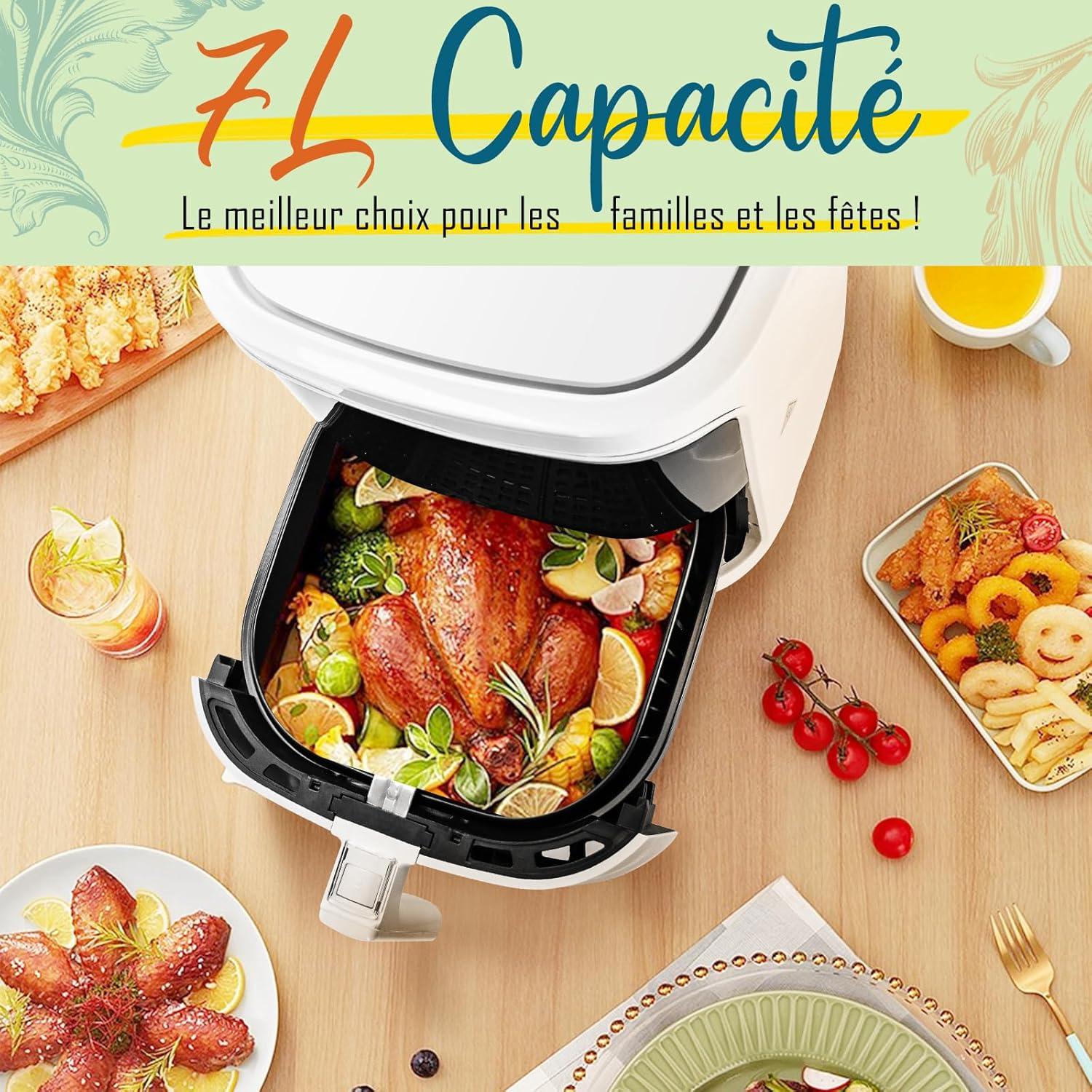 imageAigostar Air Fryer Friteuse sans Huile 7L Avec Wifi Air Fryer XXL 7 en 1 1900W Friteuse Air Chaud Ecran tactile LED Prchauffage Rapide Maintien au Chaud Livre de Recettes Sans BPA BlancBlanc