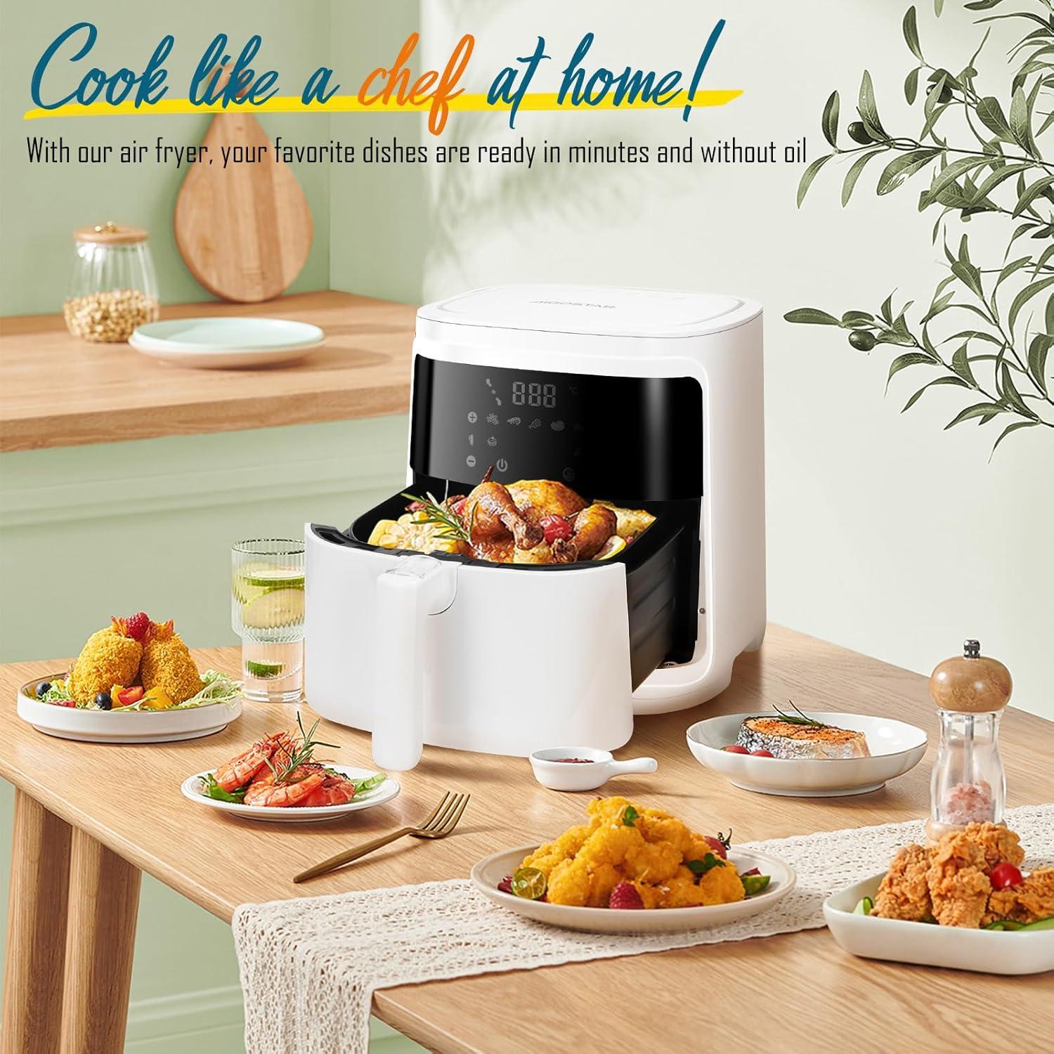 imageAigostar Air Fryer Friteuse sans Huile 7L Avec Wifi Air Fryer XXL 7 en 1 1900W Friteuse Air Chaud Ecran tactile LED Prchauffage Rapide Maintien au Chaud Livre de Recettes Sans BPA BlancBlanc