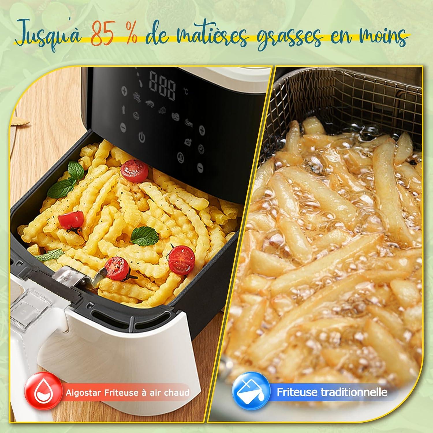 imageAigostar Air Fryer Friteuse sans Huile 7L Avec Wifi Air Fryer XXL 7 en 1 1900W Friteuse Air Chaud Ecran tactile LED Prchauffage Rapide Maintien au Chaud Livre de Recettes Sans BPA BlancBlanc