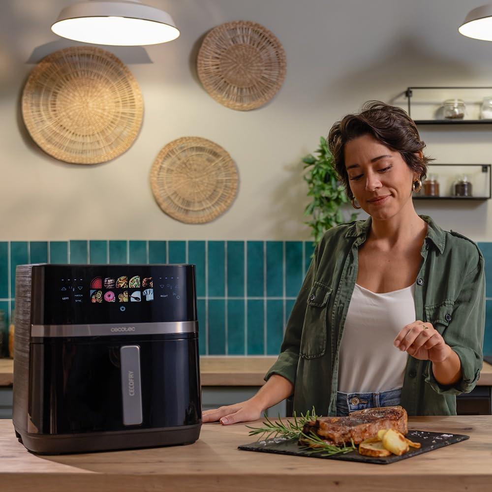 imageCecotec Air Fryer CecofryampampGrill Duoheat 8000 Friteuse Air sans Huile 8L Grill et Plancha Rsistance Double 2200W Cuisson Uniforme Moins de Graisse Idale pour Pizzas