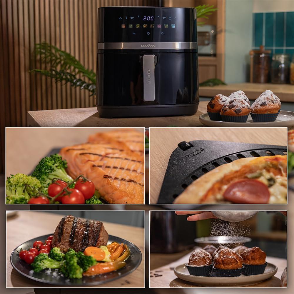 imageCecotec Air Fryer CecofryampampGrill Duoheat 8000 Friteuse Air sans Huile 8L Grill et Plancha Rsistance Double 2200W Cuisson Uniforme Moins de Graisse Idale pour Pizzas