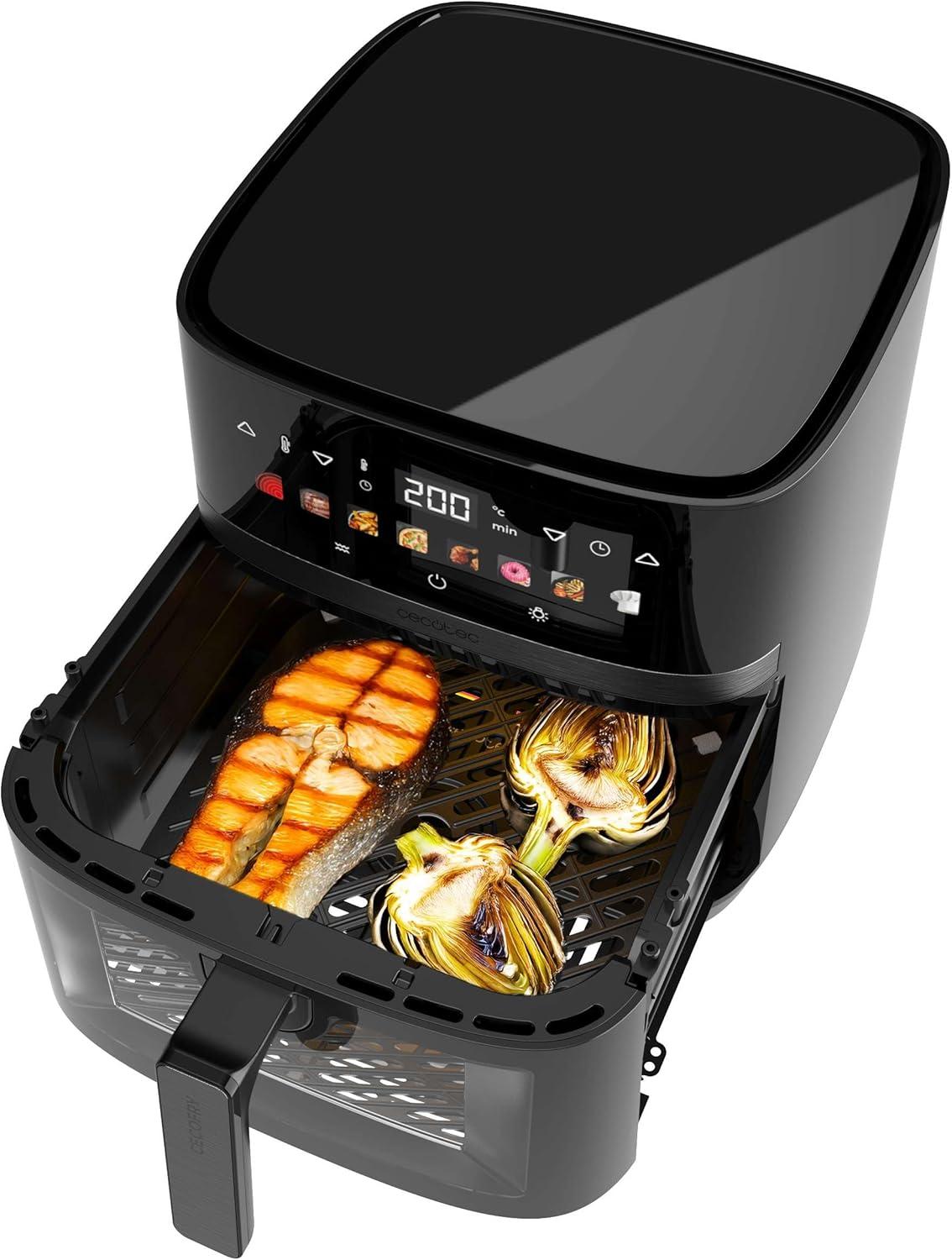 imageCecotec Air Fryer CecofryampampGrill Duoheat 8000 Friteuse Air sans Huile 8L Grill et Plancha Rsistance Double 2200W Cuisson Uniforme Moins de Graisse Idale pour Pizzas