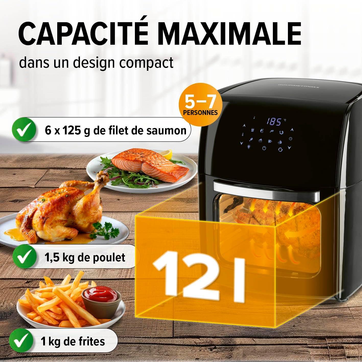 imageGOURMETmaxx Friteuse air chaud numrique XL 12 litres Prparation particulirement pauvre en graisse et douce Fonction minuterie pour une cuisson prcise et un arrt automatique 9 programmes