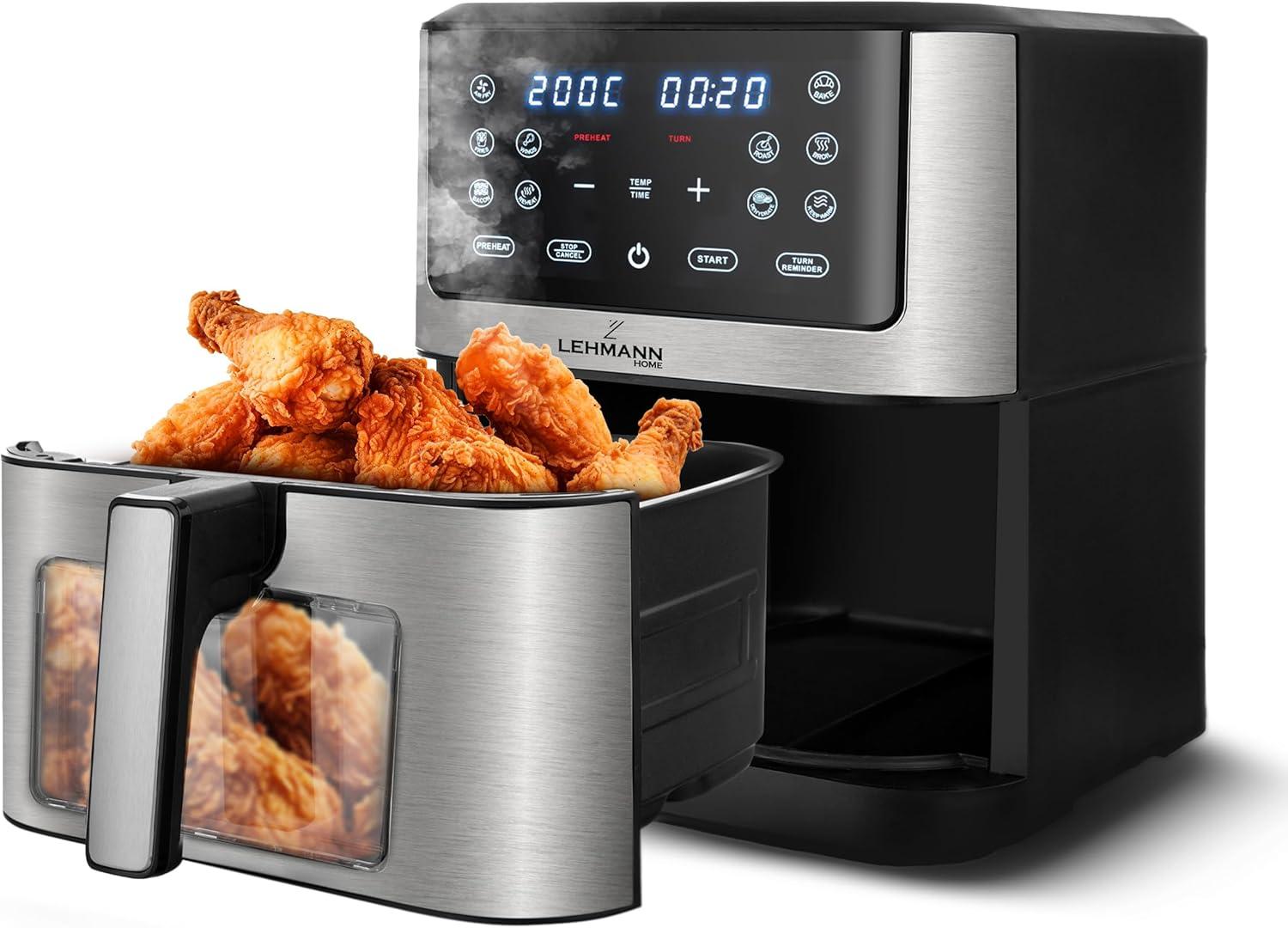 imageLehmann Friteuse air chaud XXL 8 litres 1800 W avec rglage de la temprature jusqu 200C Air Fryer avec 10 programmes minuterie manger sainement sans huile cuire rtir scher