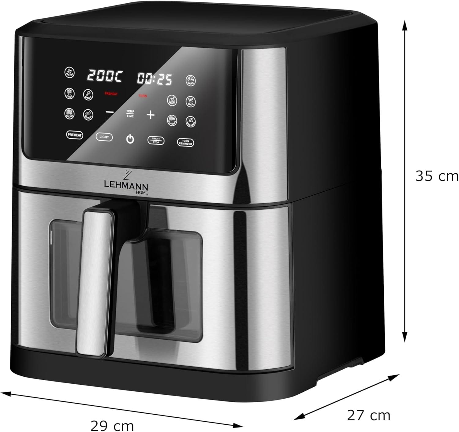 imageLehmann Friteuse air chaud XXL 8 litres 1800 W avec rglage de la temprature jusqu 200C Air Fryer avec 10 programmes minuterie manger sainement sans huile cuire rtir scher