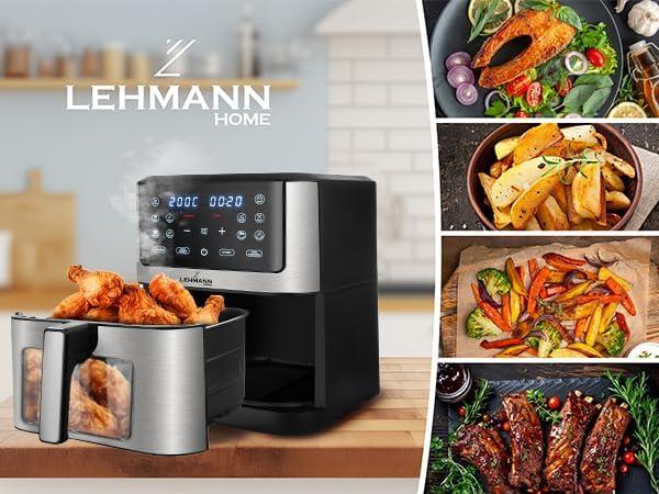imageLehmann Friteuse air chaud XXL 8 litres 1800 W avec rglage de la temprature jusqu 200C Air Fryer avec 10 programmes minuterie manger sainement sans huile cuire rtir scher