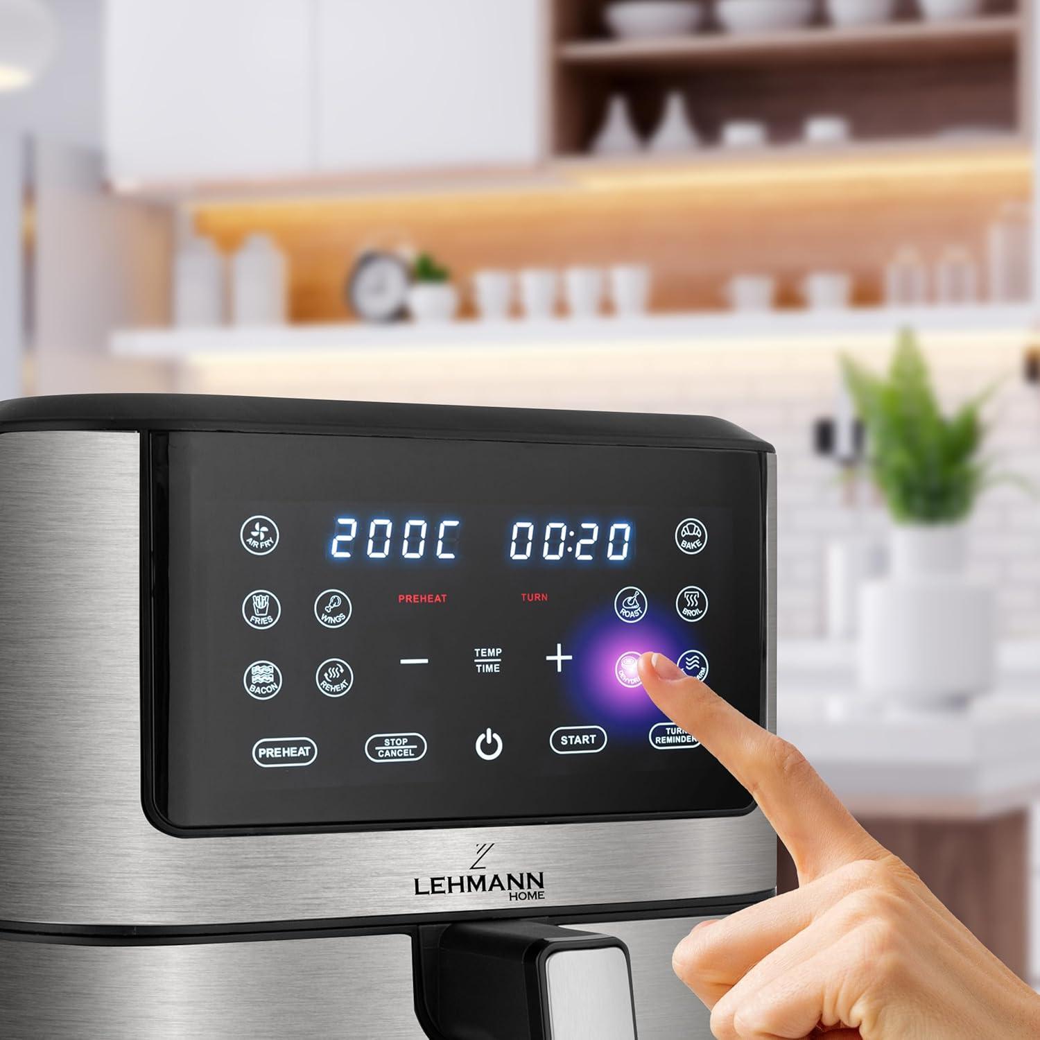 imageLehmann Friteuse air chaud XXL 8 litres 1800 W avec rglage de la temprature jusqu 200C Air Fryer avec 10 programmes minuterie manger sainement sans huile cuire rtir scher