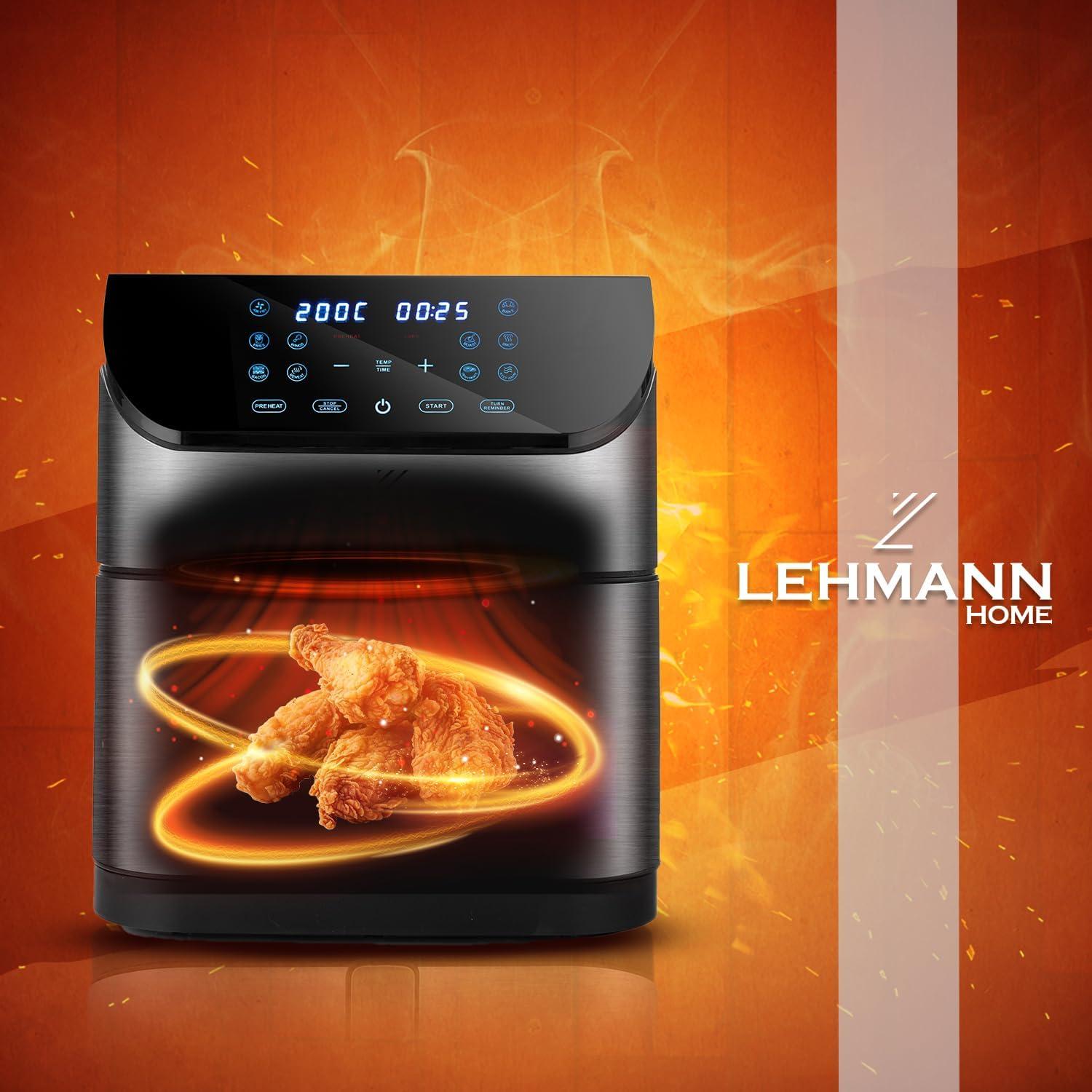 imageLehmann Friteuse air chaud XXL 8 litres 1800 W avec rglage de la temprature jusqu 200C Air Fryer avec 10 programmes minuterie manger sainement sans huile cuire rtir scher