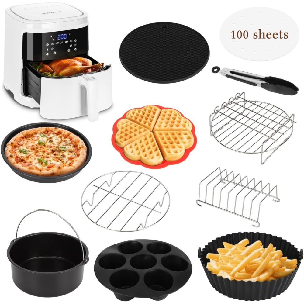 imageAigostar Air Fryer Friteuse sans Huile 7L Avec Wifi Air Fryer XXL 7 en 1 1900W Friteuse Air Chaud Ecran tactile LED Prchauffage Rapide Maintien au Chaud Livre de Recettes Sans BPA BlancAvec 12 Accessoires
