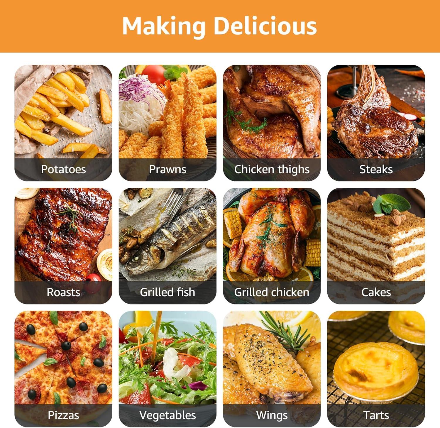 imageAigostar Friteuse air sans huile de 7L XXL Jusqu 10 personnes 1900W 7 Programmes automatiques Air Fryer Ecran tactile digital Utilisation dans panier ou tiroir Livre de recettes inclusNoir