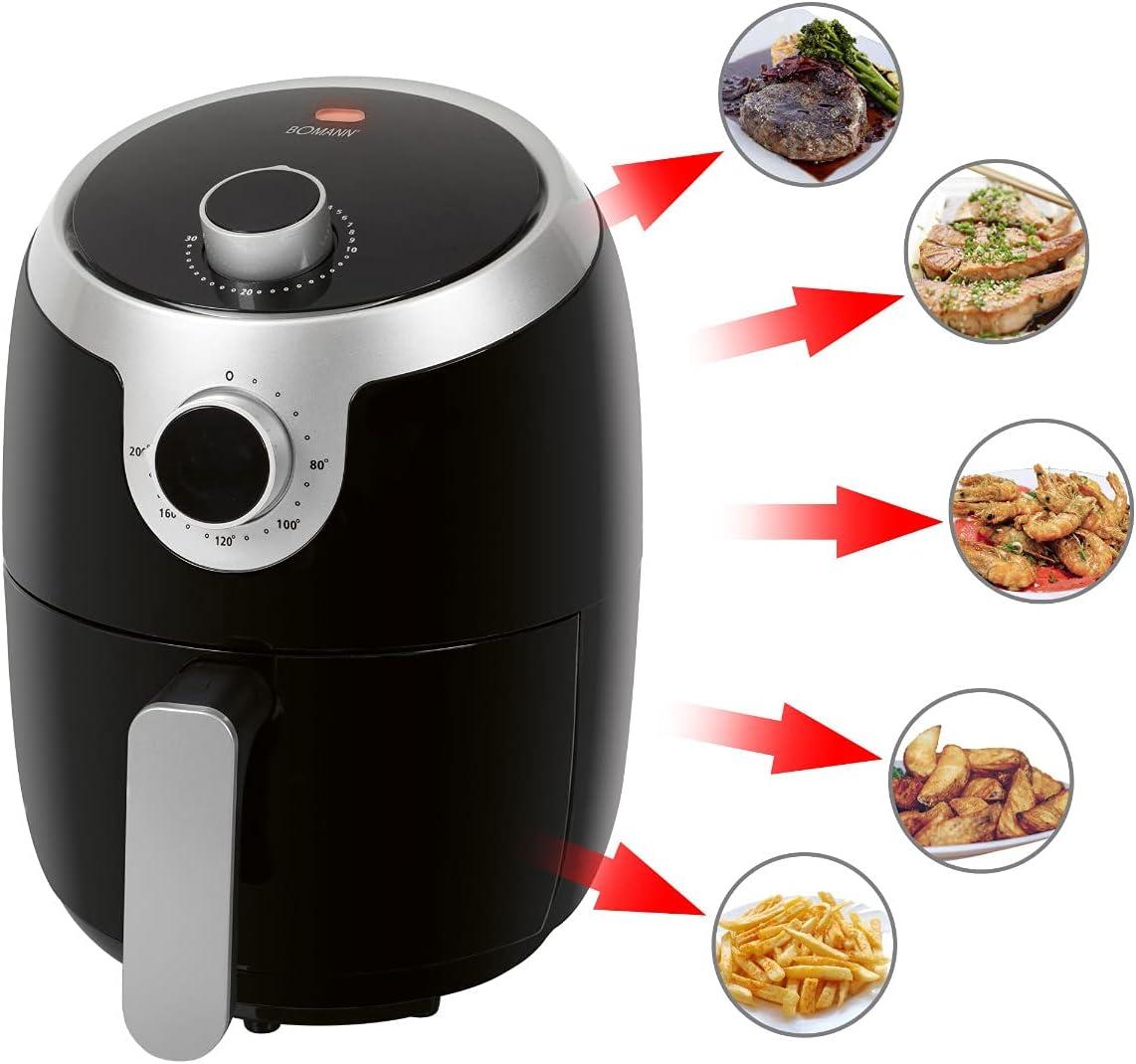 imageBomann Friteuse Air Chaud Sans Huile FR6050HCB 18L Noir Thermostat Rglable 80200C Minuterie 30 min Poigne Froide Protection Surchauffe Rcipient Amovible Antiadhsif Air Fryer