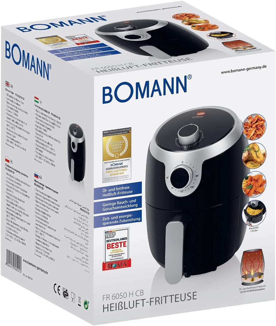 imageBomann Friteuse Air Chaud Sans Huile FR6050HCB 18L Noir Thermostat Rglable 80200C Minuterie 30 min Poigne Froide Protection Surchauffe Rcipient Amovible Antiadhsif Air Fryer