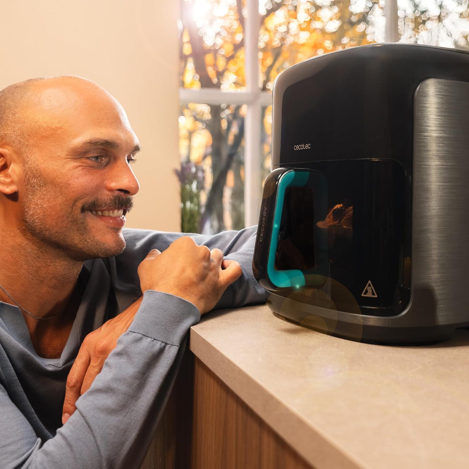 imageCecotec Friteuse Air sans Huile de 4 L avec Fentre Cecofry Fantastik Window 4000 Air Fryer 1400 W 9 Menus Contrle Tactile Technologie PerfectCoo 80200C Temps AjustableNoir Fumeur