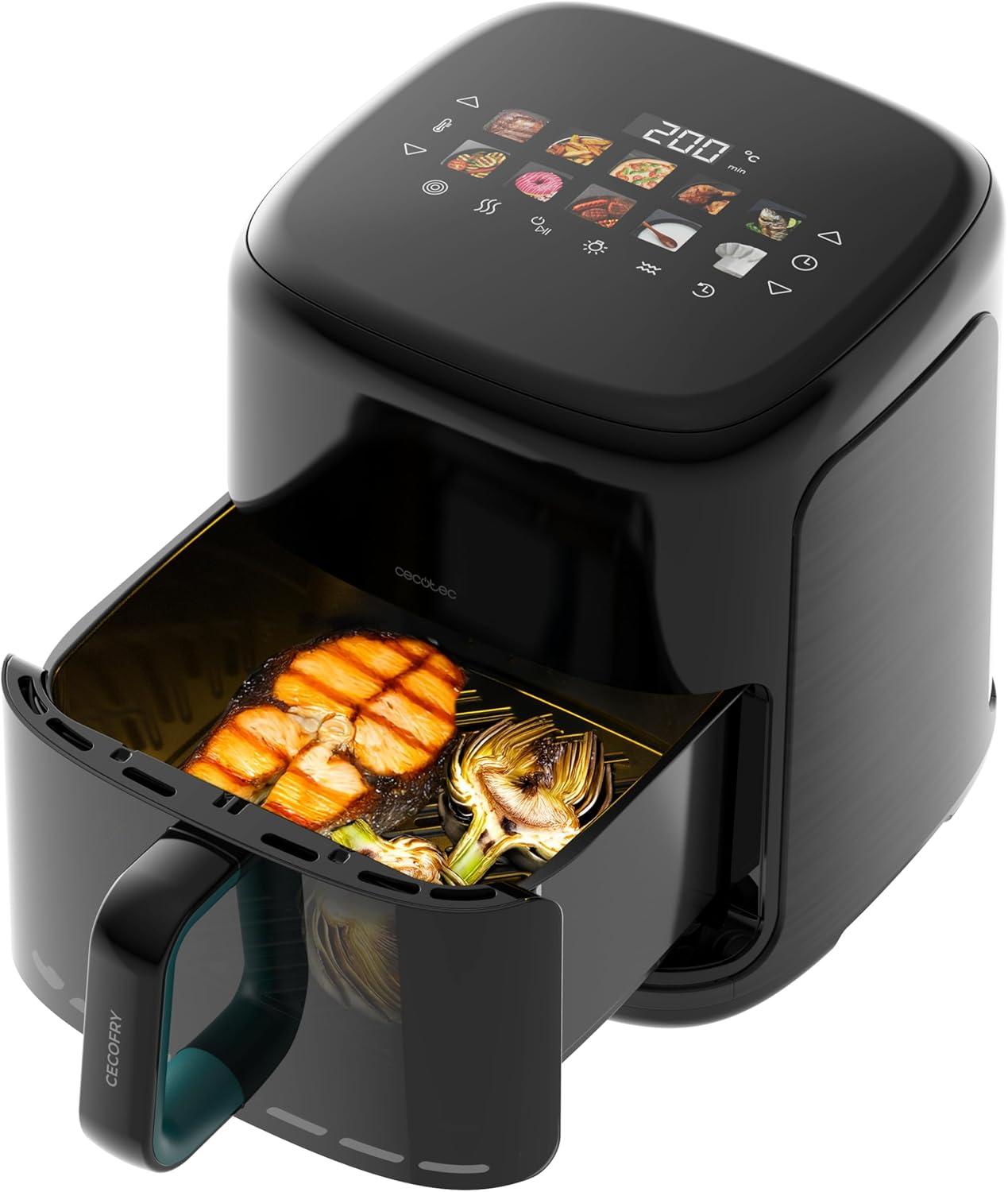 imageCecotec Friteuse Air sans Huile de 4 L avec Fentre Cecofry Fantastik Window 4000 Air Fryer 1400 W 9 Menus Contrle Tactile Technologie PerfectCoo 80200C Temps AjustableNoir Fumeur