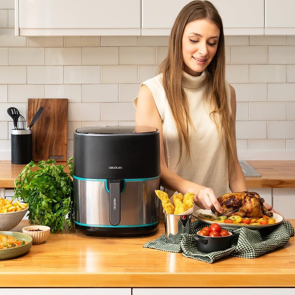 imageCecotec Friteuse Air sans Huile de 4 L avec Fentre Cecofry Fantastik Window 4000 Air Fryer 1400 W 9 Menus Contrle Tactile Technologie PerfectCoo 80200C Temps AjustableAcier Inoxydable