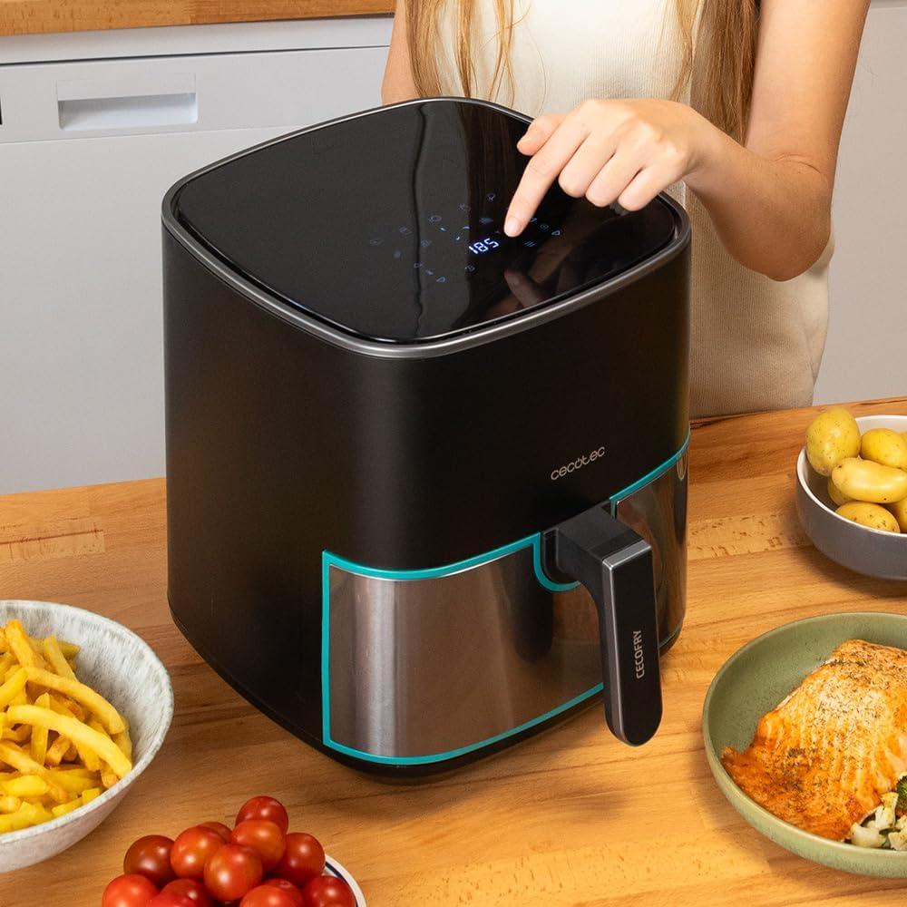 imageCecotec Friteuse Air sans Huile de 4 L avec Fentre Cecofry Fantastik Window 4000 Air Fryer 1400 W 9 Menus Contrle Tactile Technologie PerfectCoo 80200C Temps AjustableAcier Inoxydable Accessoires