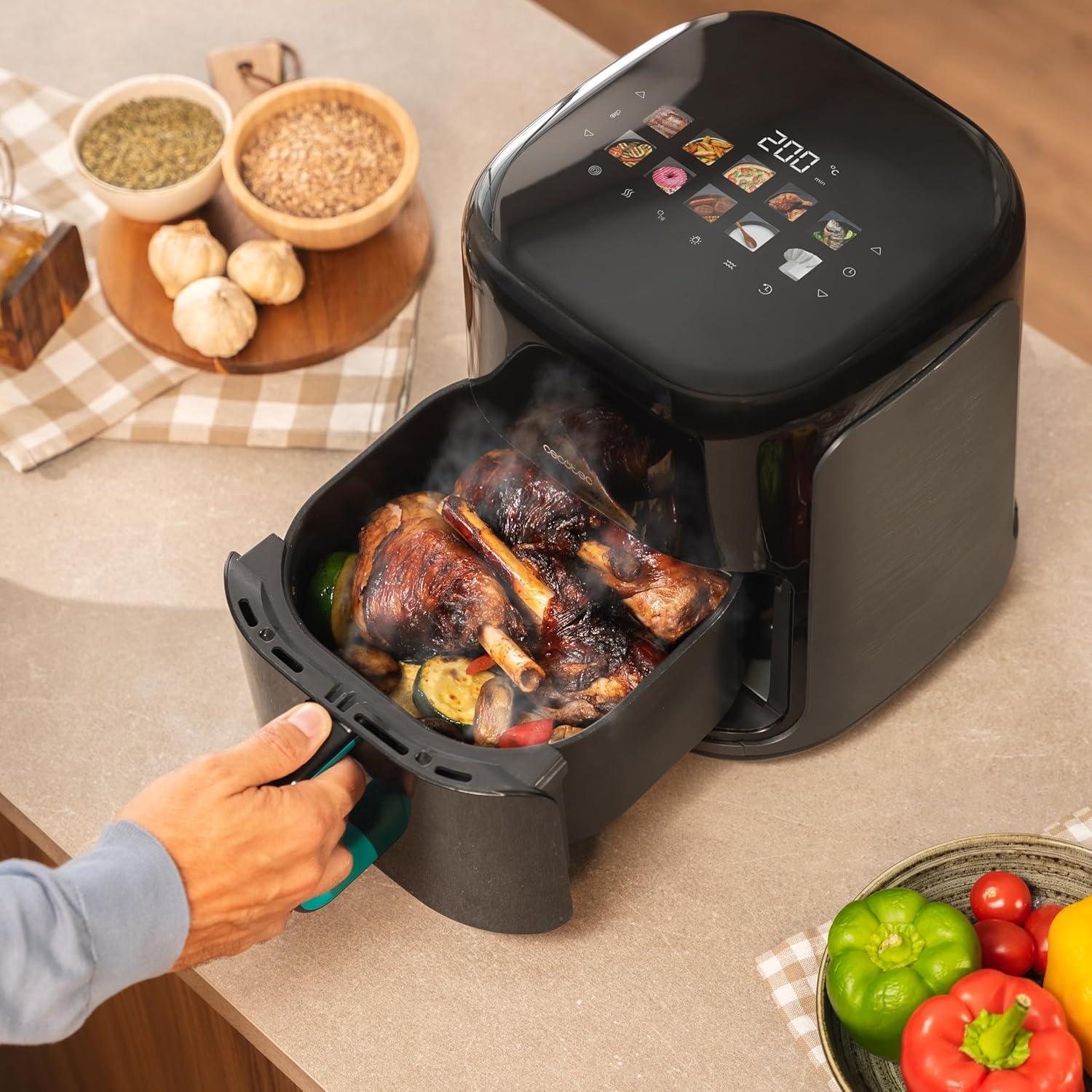imageCecotec Friteuse Air sans Huile de 4 L avec Fentre Cecofry Fantastik Window 4000 Air Fryer 1400 W 9 Menus Contrle Tactile Technologie PerfectCoo 80200C Temps AjustableNoir Fumeur