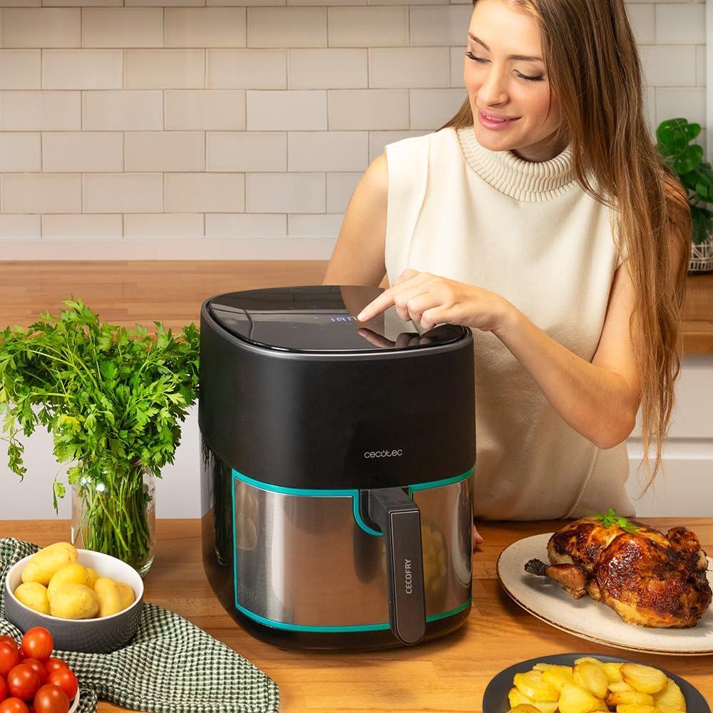 imageCecotec Friteuse Air sans Huile de 4 L avec Fentre Cecofry Fantastik Window 4000 Air Fryer 1400 W 9 Menus Contrle Tactile Technologie PerfectCoo 80200C Temps AjustableAcier Inoxydable Accessoires