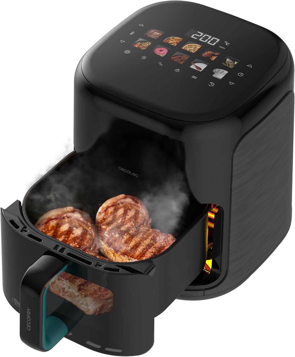imageCecotec Friteuse Air sans Huile de 4 L avec Fentre Cecofry Fantastik Window 4000 Air Fryer 1400 W 9 Menus Contrle Tactile Technologie PerfectCoo 80200C Temps AjustableNoir Fumeur
