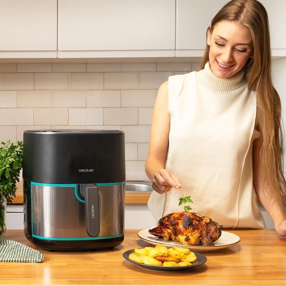 imageCecotec Friteuse Air sans Huile de 4 L avec Fentre Cecofry Fantastik Window 4000 Air Fryer 1400 W 9 Menus Contrle Tactile Technologie PerfectCoo 80200C Temps AjustableAcier Inoxydable