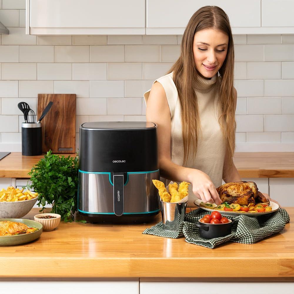 imageCecotec Friteuse Air sans Huile de 4 L avec Fentre Cecofry Fantastik Window 4000 Air Fryer 1400 W 9 Menus Contrle Tactile Technologie PerfectCoo 80200C Temps AjustableAcier Inoxydable Accessoires