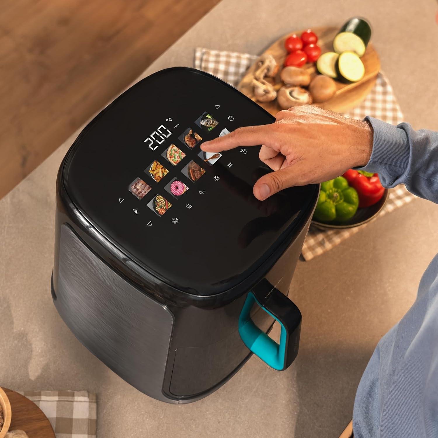 imageCecotec Friteuse Air sans Huile de 4 L avec Fentre Cecofry Fantastik Window 4000 Air Fryer 1400 W 9 Menus Contrle Tactile Technologie PerfectCoo 80200C Temps AjustableNoir Fumeur