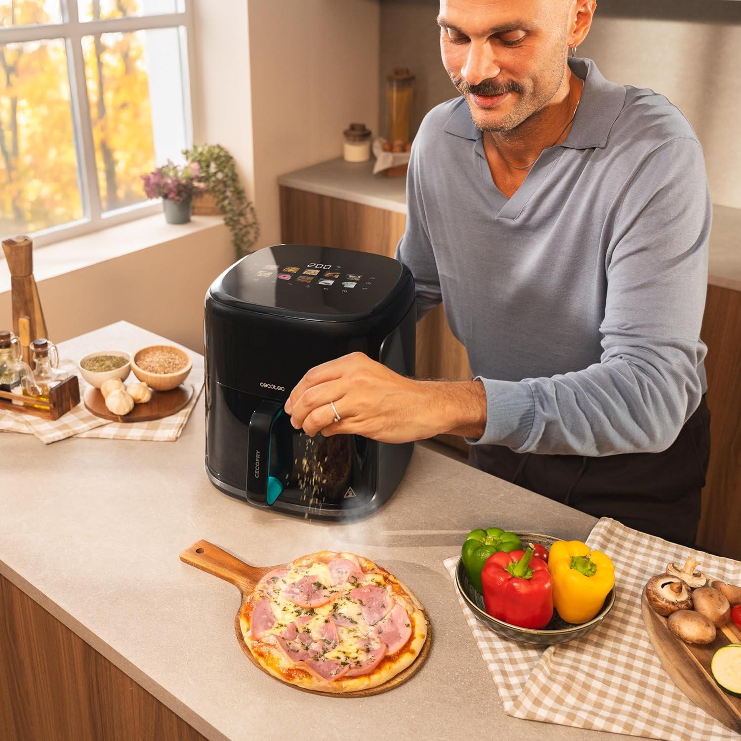 imageCecotec Friteuse Air sans Huile de 4 L avec Fentre Cecofry Fantastik Window 4000 Air Fryer 1400 W 9 Menus Contrle Tactile Technologie PerfectCoo 80200C Temps AjustableNoir Fumeur