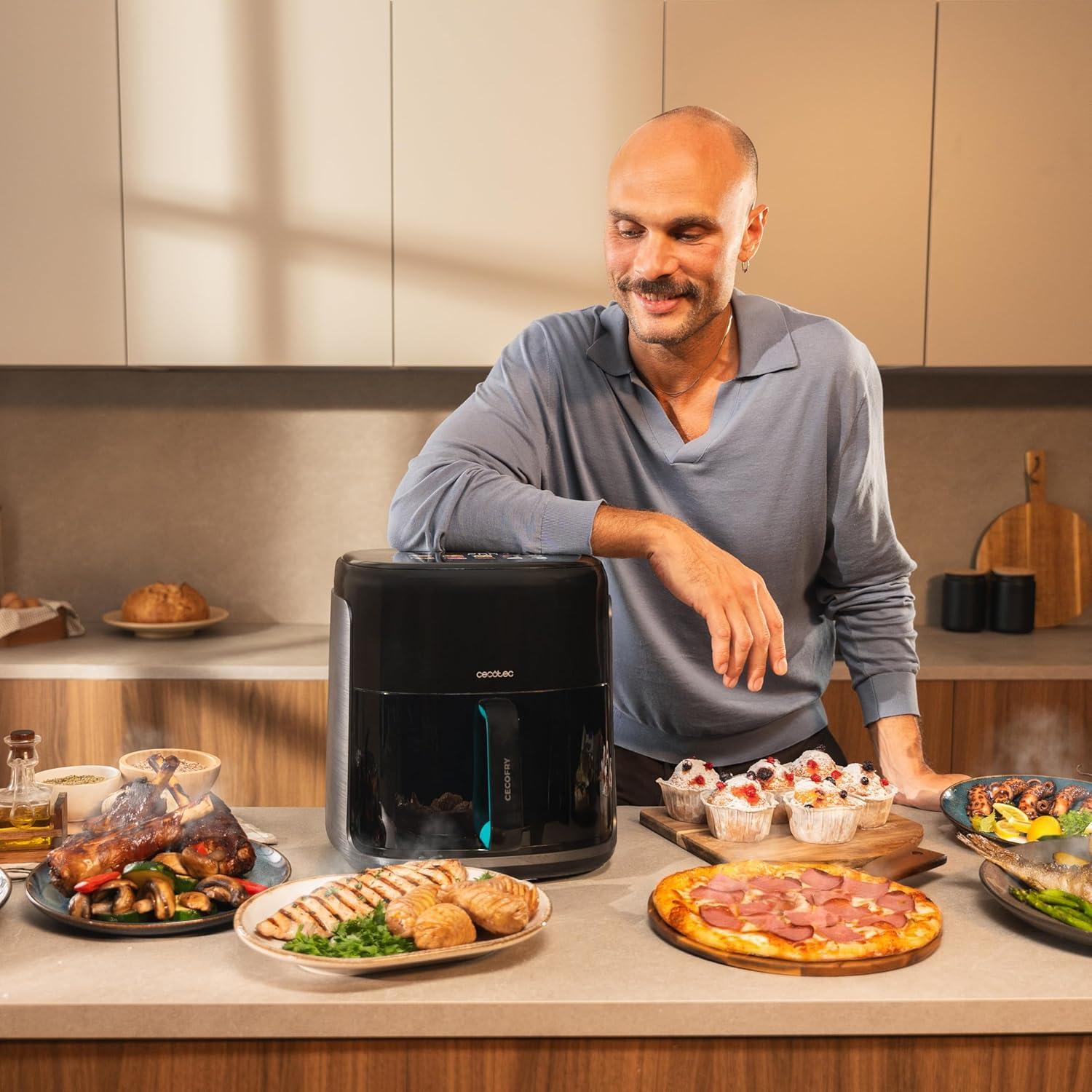 imageCecotec Friteuse Air sans Huile de 4 L avec Fentre Cecofry Fantastik Window 4000 Air Fryer 1400 W 9 Menus Contrle Tactile Technologie PerfectCoo 80200C Temps AjustableNoir Fumeur