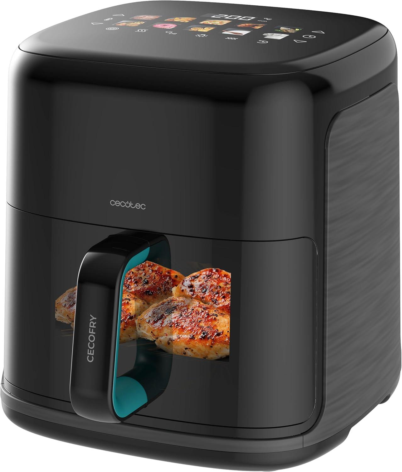 imageCecotec Friteuse Air sans Huile de 4 L avec Fentre Cecofry Fantastik Window 4000 Air Fryer 1400 W 9 Menus Contrle Tactile Technologie PerfectCoo 80200C Temps AjustableNoir Fumeur