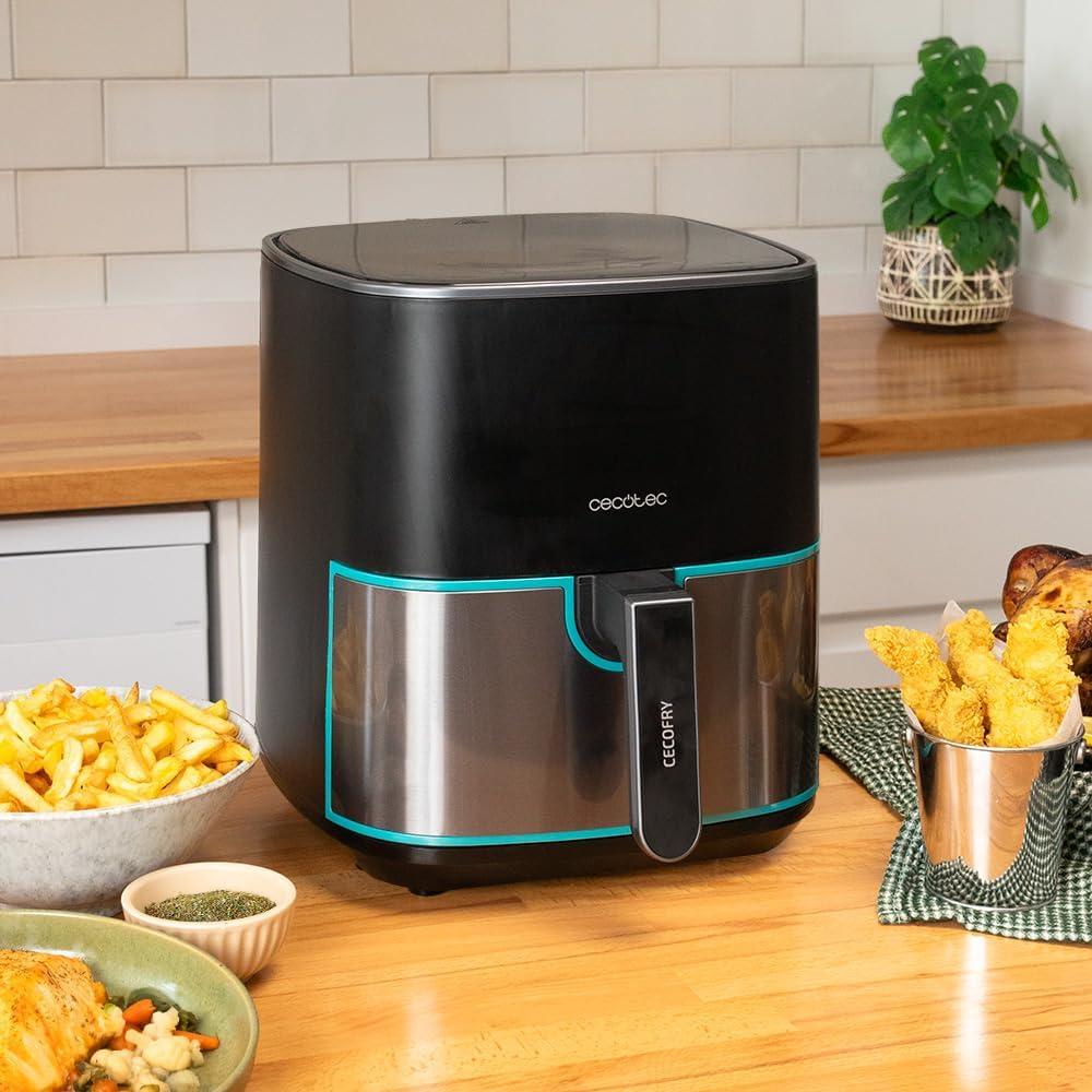 imageCecotec Friteuse Air sans Huile de 4 L avec Fentre Cecofry Fantastik Window 4000 Air Fryer 1400 W 9 Menus Contrle Tactile Technologie PerfectCoo 80200C Temps AjustableAcier Inoxydable Accessoires